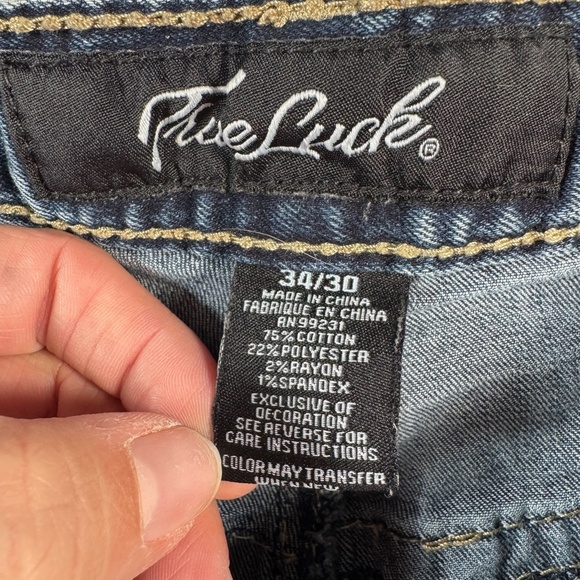 True Luck Jeans Mens 34 Blue Straight Mid Rise Medium Wash Stretch - Picture 3 of 11